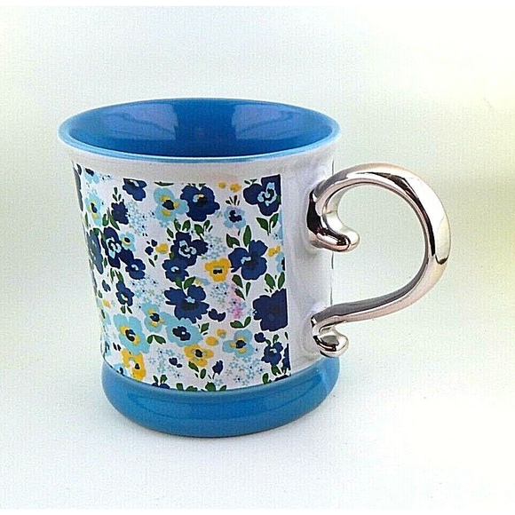 Orly Maison Floral Coffee Mug Teal Gold Handle 16 Oz - Picture 7 of 11